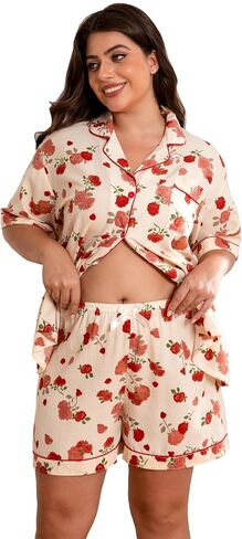 زائد حجم نساء بيجاما مجموعات زر أسفل البوليستر سام ملابسك Sexy Bowknot Silky Nighty 2pcs Cherry Lounge in Kuwait