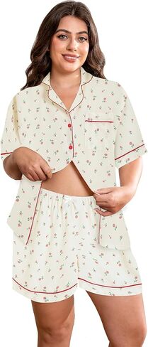 زائد حجم نساء بيجاما مجموعات زر أسفل البوليستر سام ملابسك Sexy Bowknot Silky Nighty 2pcs Cherry Lounge in Saudi Arabia