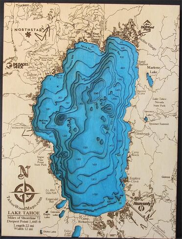 Mini BLUE! Lake Tahoe 3D Wooden Map in Saudi Arabia