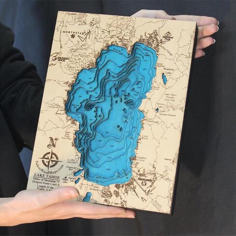 Mini BLUE! Lake Tahoe 3D Wooden Map in Saudi Arabia
