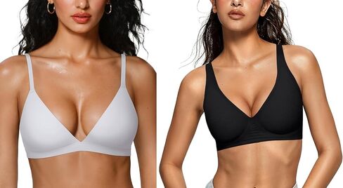 Wirelss Wirelss Deep v Bras Black+Sexy Grownge Bralette Pull On Bra White M in Kuwait