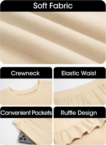 Tankaneo Womens 2 Piece Lounge Sets Ruffle Long Sleeve Sweatshirt High Waisted Shorts Sets Casual Sleepwear Loungewear in Saudi Arabia