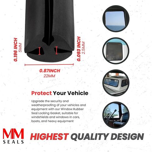 EPDM Dense Rubber Window Locking Gasket Weather Stripping Window Seal, Tow-Piece Locking Action (Inline), Fits 1/5 Inch Glass and 1/10 Inch Panel Edge, (15 Feet Length) in Kuwait