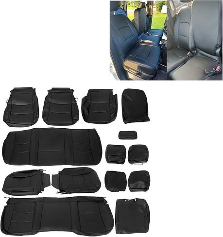 يغطي مقعد Kuafu بدائل المقعد الكامل متوافق مع 2013-2018 Dodge Ram Crew Cab 1500/2500/3500 الأمامي والخلفي الجلود الاصطناعية الأسود in Saudi Arabia
