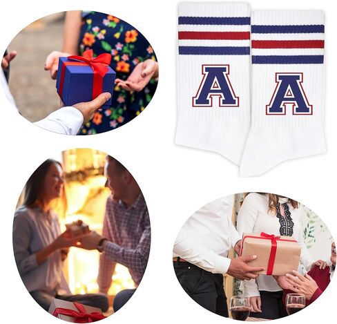 جوارب رسائل مخططة ، هدايا للرجوع إلى المدرسة ، عيد الشكر ، عيد الميلاد ، هدايا أعياد الميلاد للعائلة ، الأصدقاء (الأحمر والبحرية الأزرق) in Kuwait