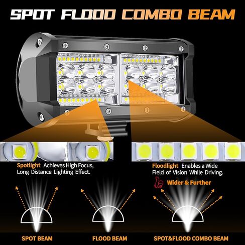7 Inch LED Pods, 2Pcs 156W 12V 24V Triple Row Light Bar with Spot Flood Combo, Offroad Fog/Driving Lights, Waterproof LED Work Lights for Truck Boat ATV UTV SUV, Bright White Beam in Saudi Arabia