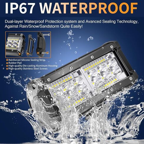 7 Inch LED Pods, 2Pcs 156W 12V 24V Triple Row Light Bar with Spot Flood Combo, Offroad Fog/Driving Lights, Waterproof LED Work Lights for Truck Boat ATV UTV SUV, Bright White Beam in Saudi Arabia