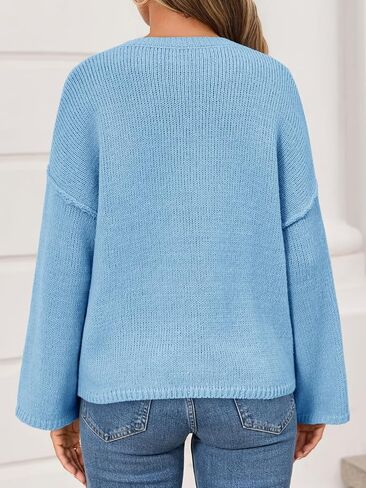 Cicy Bell Womens Oversized Pullover Sweater Fall Long Bell Sleeve Knit Tops Trendy Casual Crew Neck Sweaters in Saudi Arabia