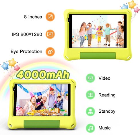 تابلت للأطفال مقاس 8 بوصات لجهاز Android 14 للأطفال الصغار مع حافظة EVA مقاومة للصدمات وواي فاي للأطفال مع يوتيوب، 64 جيجابايت، ثماني النواة، معتمد من GMS، كاميرا مزدوجة، أحمر in Kuwait