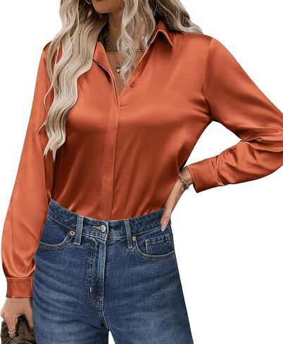 Zeagoo Satin Blouses for Women Casual Long Sleeve Button Down Silk Shirts Dressy Business Work Tunic Top in Saudi Arabia