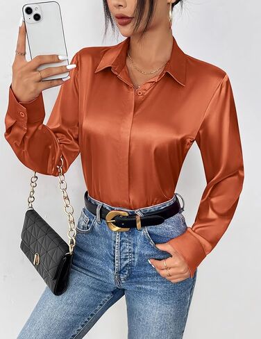 Zeagoo Satin Blouses for Women Casual Long Sleeve Button Down Silk Shirts Dressy Business Work Tunic Top in Saudi Arabia