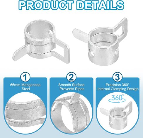 PATIKIL الربيع الفرقة خرطوم الأنابيب المشابك ل12-13.6mm OD خرطوم، 25 حزمة سيليكون فراغ التوتر المستمر مقاطع الفرقة لخط الوقود سيليكون خرطوم الهواء أنبوب أنابيب المياه، الفضة in Kuwait