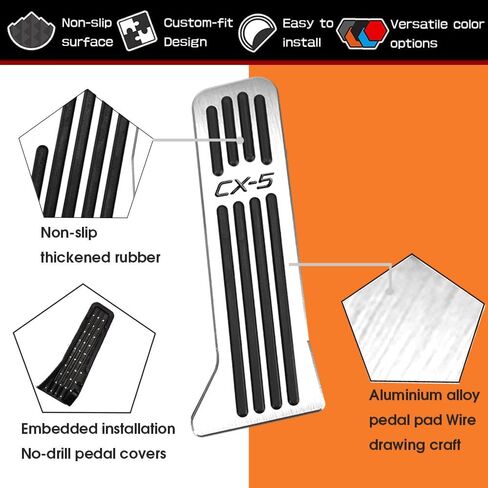 BOYOUS 3pcs Aluminum Non-Slip Performance nti-Slip No Drilling Foot Pedals Rest Pedal Accelerator Brake Pedal Cover For Mazda 2013-2025 CX-5（SILVER） in Saudi Arabia