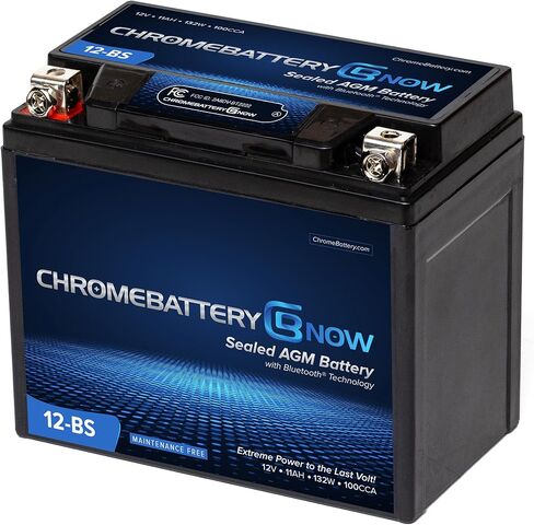 Chrome Battery Now YTX9-BS Bluetooth® Maintenance Free Replacement Battery for ATV, Motorcycle, Scooter, and UTV: 12 Volts, 8Ah, Nut and Bolt (T3) Terminal in Kuwait