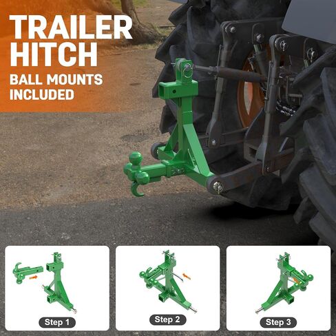 3 Point Trailer Hitch Dual 2" Receiver with Ball Hitch and Hook, 3 Point Hitch Receiver Tractor Mover Drawbar Hitch with Standard/5th Wheel/Goose Neck Connection, Cat.1 3 Point Hitch Attachment(Green) in Saudi Arabia