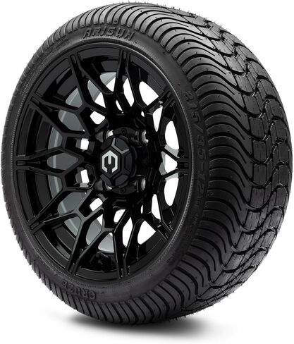 Modz® Galaxy Glossy Black 12 "Golf Cart Wheels و Arisun Cruze (215/35-12) DOT LOW PLING GOLF CART COMBO - مجموعة من 4 in Kuwait