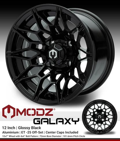 Modz® Galaxy Glossy Black 12 "Golf Cart Wheels و Arisun Cruze (215/35-12) DOT LOW PLING GOLF CART COMBO - مجموعة من 4 in Kuwait