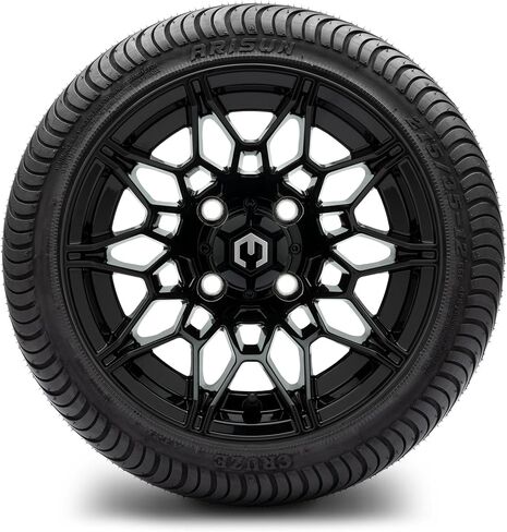 Modz® Galaxy Glossy Black 12 "Golf Cart Wheels و Arisun Cruze (215/35-12) DOT LOW PLING GOLF CART COMBO - مجموعة من 4 in Kuwait