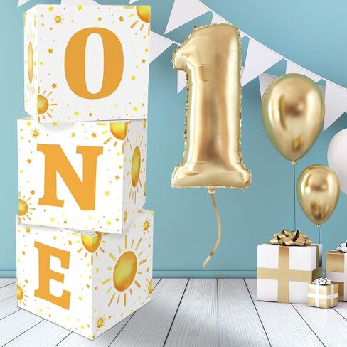 gisgfim 3Pcs Large Boho Sun 1st Birthday Party Decoration Box Sunshine 1st Party Box Sun One Print Cardboard Gift Box Table Centerpiece for Boy Girl Boho Sun First Birthday Baby Shower Party Supplies in Saudi Arabia