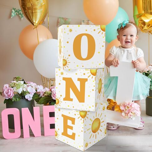 gisgfim 3Pcs Large Boho Sun 1st Birthday Party Decoration Box Sunshine 1st Party Box Sun One Print Cardboard Gift Box Table Centerpiece for Boy Girl Boho Sun First Birthday Baby Shower Party Supplies in Saudi Arabia