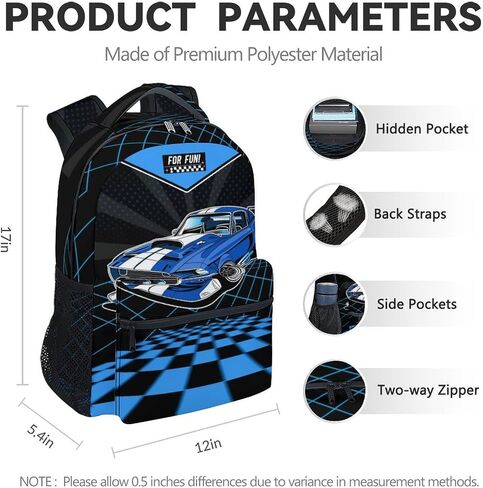 Car Backpack for School - 17 Inches Black Backpacks for Girls, Boys - Cool Bookbag for Highschool in Saudi Arabia