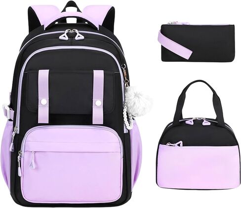 3Pcs Cute Backpack for Girls with Lunch Box & Pencil Case, Large Capacity Kids Bookbag for Elementary Middle School Students Waterproof Kawaii Preppy Aesthetic Plaid Backpack Age 4-16 in Kuwait