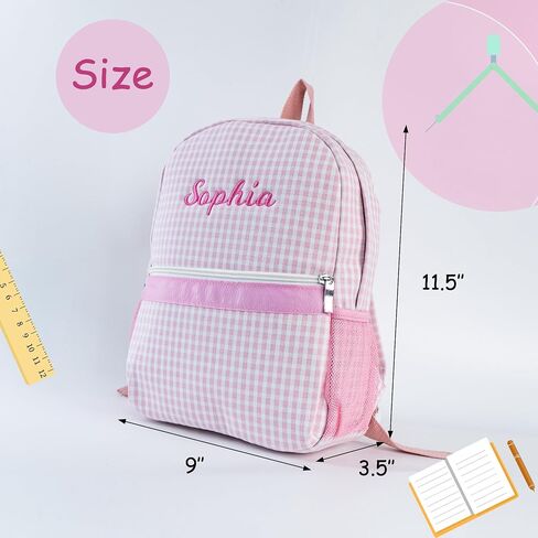 MT World Daycare Backpack Personalized Seersucker Toddler Backpack مع اسم مطرز Blaid Toddler Bookbag Custom Baby Girls Basy Daycare for Birthday Gifts School خلال الليل (الوردي) in Kuwait