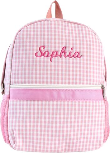 MT World Daycare Backpack Personalized Seersucker Toddler Backpack مع اسم مطرز Blaid Toddler Bookbag Custom Baby Girls Basy Daycare for Birthday Gifts School خلال الليل (الوردي) in Kuwait