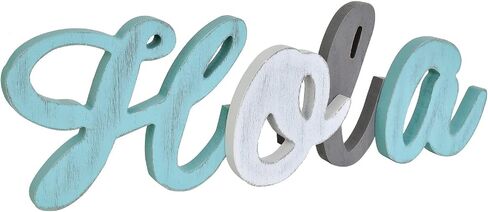 Rustic Wood Hola Sign Decorative Decorative Sign Word Decor ، Wooden Hola Word Sign FreeSting Block Letters Wall Word Word Words Decor ، Multicolored (Hola) in Kuwait