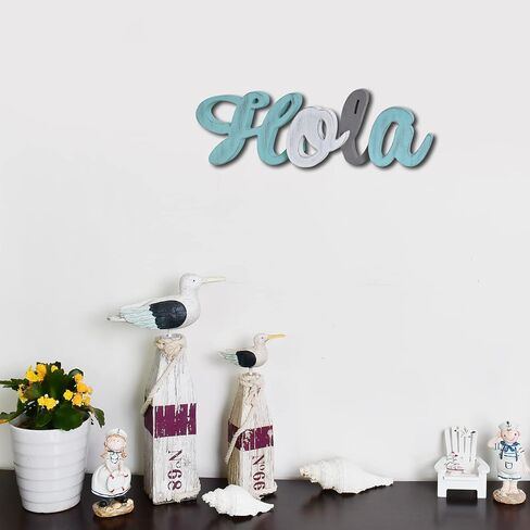 Rustic Wood Hola Sign Decorative Decorative Sign Word Decor ، Wooden Hola Word Sign FreeSting Block Letters Wall Word Word Words Decor ، Multicolored (Hola) in Kuwait