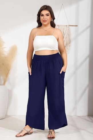 سيكينو للسيدات بالإضافة إلى سراويل قصر الساق العريضة الساقين عالية الخصر بوهو فضفاضة سراويل شاطئ بانت تدفق مع جيوب in Kuwait