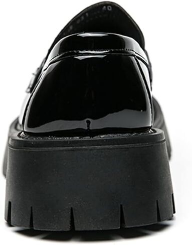 Men's Shiny Metallic Leather Slip-On Loafers with Chain Detail Lightweight Round Toe Chunky Sole Moccasins for Party Casual and Daily Wear in Saudi Arabia