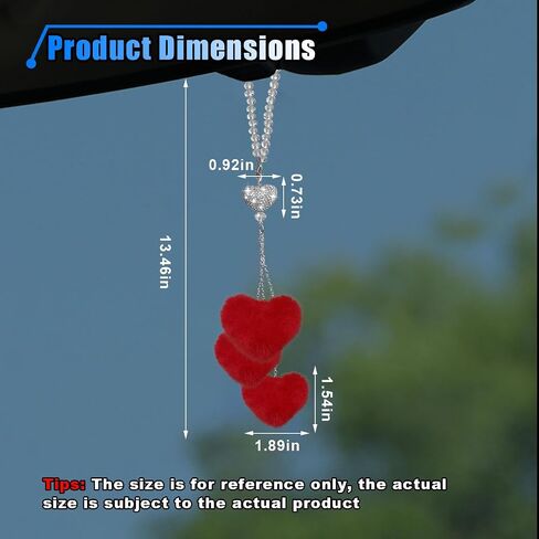 Bling Car Rear View Mirror Accessories, Rhinestone Love Heart & Plush Ball Car Rear View Mirror Charm, Lucky Car Mirror Hanging Ornament, Cute Car Decoration Pendant for Women (Pink) in Saudi Arabia