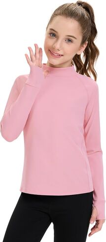 HASMES Girls Long Sleeve Shirt Kids Turtleneck Athletic T-Shirt Sports Activewear Yoga for Teens(Age 7-14) in Kuwait