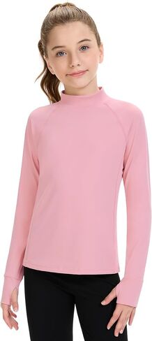HASMES Girls Long Sleeve Shirt Kids Turtleneck Athletic T-Shirt Sports Activewear Yoga for Teens(Age 7-14) in Kuwait