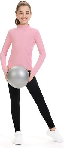 HASMES Girls Long Sleeve Shirt Kids Turtleneck Athletic T-Shirt Sports Activewear Yoga for Teens(Age 7-14) in Kuwait