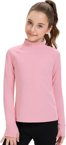 HASMES Girls Long Sleeve Shirt Kids Turtleneck Athletic T-Shirt Sports Activewear Yoga for Teens(Age 7-14) in Kuwait