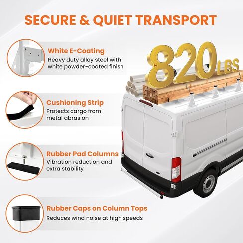 54" Cargo Van Roof Ladder Rack, Heavy Duty Steel Rack with 3 Crossbars, Fit for Ford Transit 2015–2024 Transit 150/250/350 Low/Mid/High Roof Cargo Vans, 820 lbs Load Capacity in Kuwait