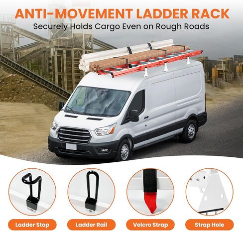 54" Cargo Van Roof Ladder Rack, Heavy Duty Steel Rack with 3 Crossbars, Fit for Ford Transit 2015–2024 Transit 150/250/350 Low/Mid/High Roof Cargo Vans, 820 lbs Load Capacity in Kuwait