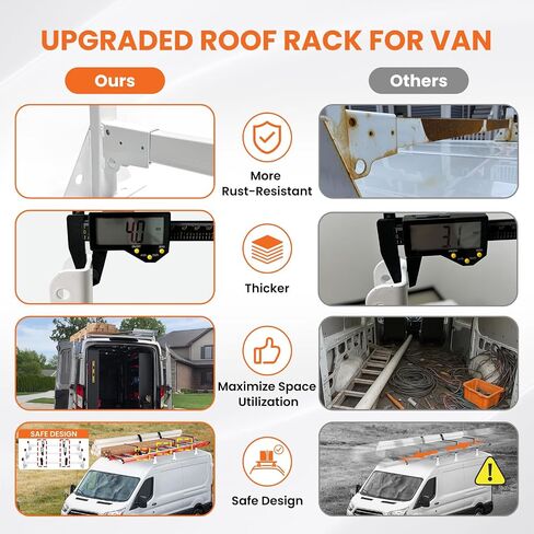 54" Cargo Van Roof Ladder Rack, Heavy Duty Steel Rack with 3 Crossbars, Fit for Ford Transit 2015–2024 Transit 150/250/350 Low/Mid/High Roof Cargo Vans, 820 lbs Load Capacity in Kuwait