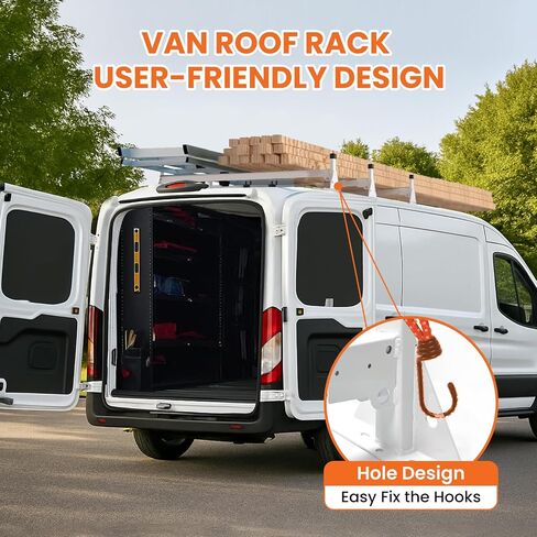 54" Cargo Van Roof Ladder Rack, Heavy Duty Steel Rack with 3 Crossbars, Fit for Ford Transit 2015–2024 Transit 150/250/350 Low/Mid/High Roof Cargo Vans, 820 lbs Load Capacity in Kuwait