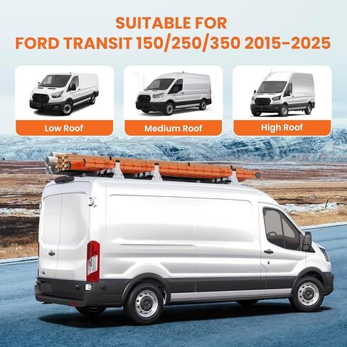 54" Cargo Van Roof Ladder Rack, Heavy Duty Steel Rack with 3 Crossbars, Fit for Ford Transit 2015–2024 Transit 150/250/350 Low/Mid/High Roof Cargo Vans, 820 lbs Load Capacity in Kuwait