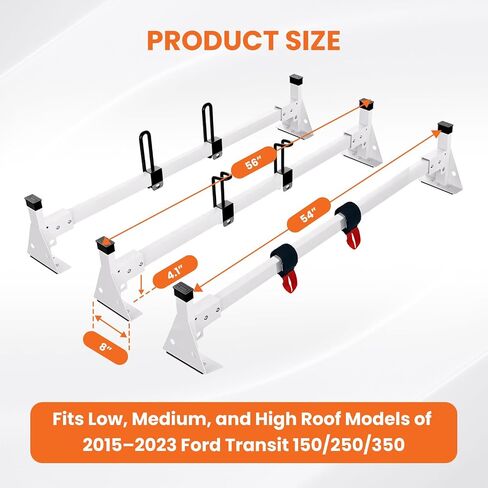 54" Cargo Van Roof Ladder Rack, Heavy Duty Steel Rack with 3 Crossbars, Fit for Ford Transit 2015–2024 Transit 150/250/350 Low/Mid/High Roof Cargo Vans, 820 lbs Load Capacity in Kuwait