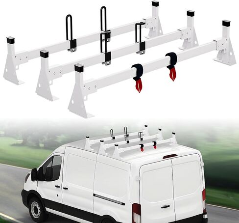 54" Cargo Van Roof Ladder Rack, Heavy Duty Steel Rack with 3 Crossbars, Fit for Ford Transit 2015–2024 Transit 150/250/350 Low/Mid/High Roof Cargo Vans, 820 lbs Load Capacity in Kuwait