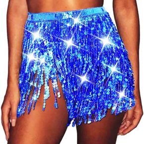 Sequin Tassel Skirt Belly Dance Skirt Sparkly Hip Scarf Skirt Halloween Rave Costume for Women Gold in Saudi Arabia
