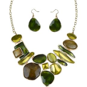 Vintage Colorful Crystal Bubble Chunky Statement Necklace Earrings Set Wedding Party Jewelry in Kuwait