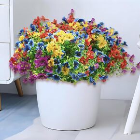 Artificial Flowers for Outdoor, 12 Bundle UV Resistant Fake Silk Flowers, Realistic Faux Plants for Outside Indoor Porch Patio Window Box Planter Shrubs Home Decor (Yellow+Purple+Pink+Rose Red) in Saudi Arabia