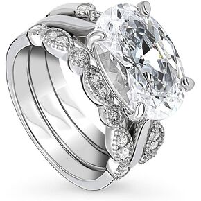 BERRICLE Sterling Silver Milgrain Wedding Engagement Rings 5.5 Carat Cubic Zirconia CZ Solitaire Ring Set for Women, Rhodium Plated in Saudi Arabia