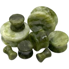 PAIR of Stunning Natural South Jade Stone Double Flare Plugs - Organic Gauges - Body Jewelry in Saudi Arabia