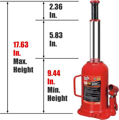 BIG RED ATH91207AR-1 Torin Welded Hydraulic Stubby Low Profile Bottle Jack, 12 Ton (24,000 LBs) Capacity, Red in Saudi Arabia